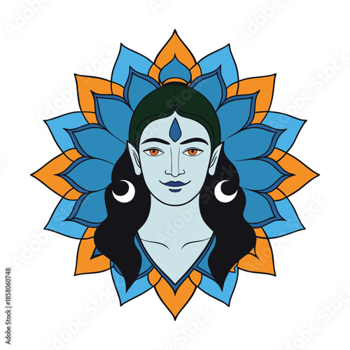 Serene Lord Shiva portrait in intricate mandala art, symbolizing meditation, cosmic energy, balance, and divine calm with sacred patterns and spiritual harmony.
