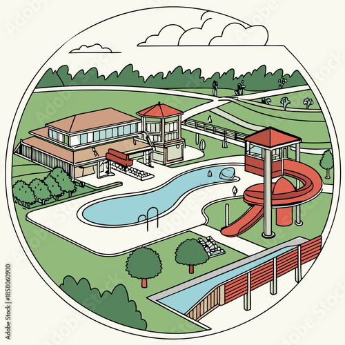 Community Pool and Water Park Illustration