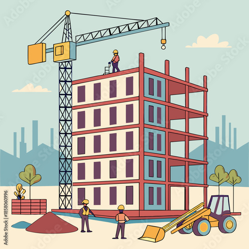 Construction Workers Building a Multistory Structure