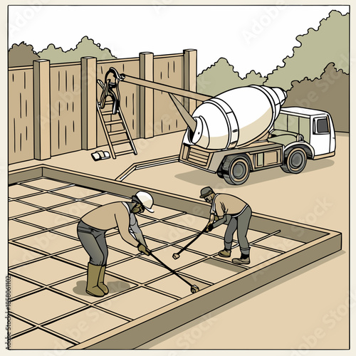 Construction Workers Pouring Cement on a Building Site