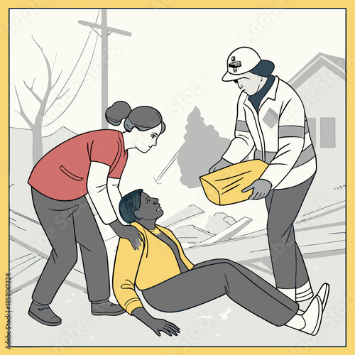 Disaster Relief Volunteers Assisting Injured Person