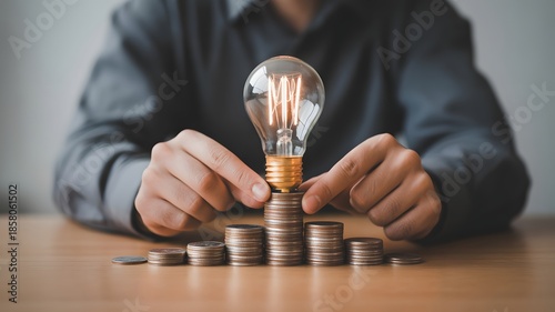 Bright Idea And Financial Growth Concept With Light Bulb On Stacked Coins