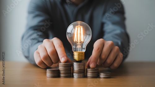Bright Idea And Financial Growth Concept With Light Bulb On Stacked Coins