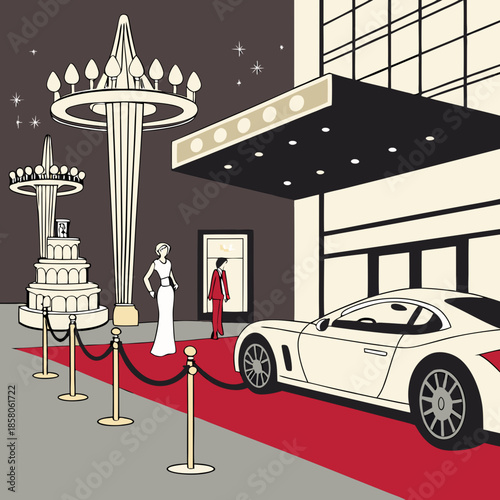 Elegant Couple Arriving at a Formal Event at Night