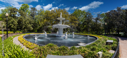 Photos Forsyth Park Fountain: Ornate fountain, blooming flowers, sunny park