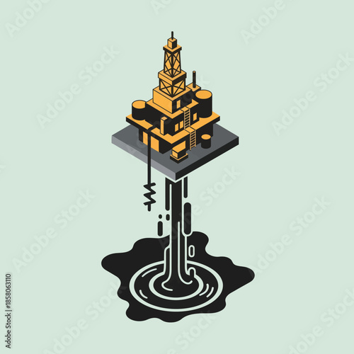 Isometric Illustration of Oil Rig Structure.