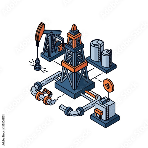 Oil Rig Extraction Process Illustration.