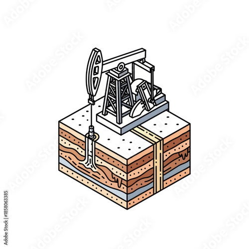Oil Rig Pumpjack Extraction Process Diagram.