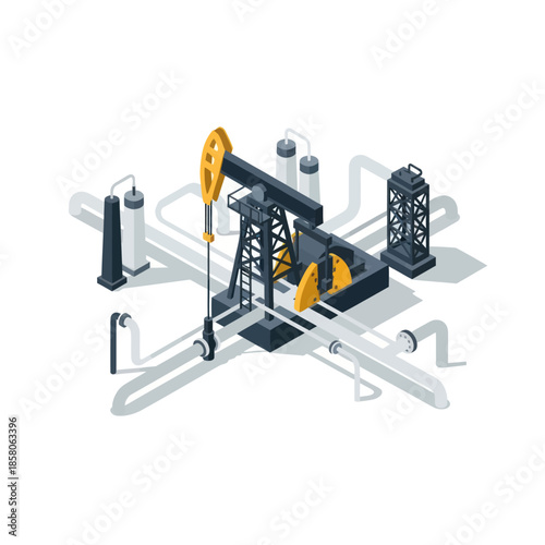 Oil Pump Jack and Equipment Illustration.