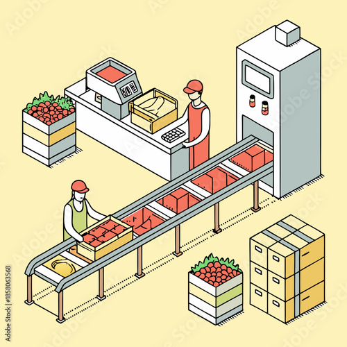 Isometric Illustration of a Food Processing Factory Line