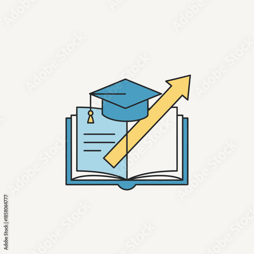 Education Growth and Success Concept with Graduation Cap and Upward Arrow.