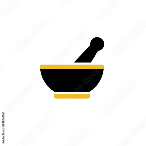 Vector graphic illustration of a mortar and pestle. A clean digital icon for pharmacy, science, herbal medicine, or culinary spice grinding applications