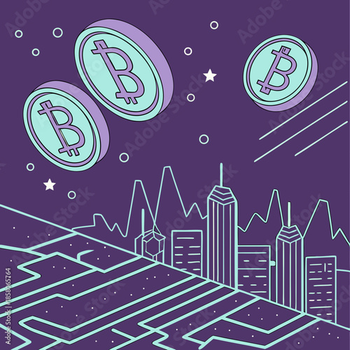 Pixel Art Bitcoin Cityscape at Night