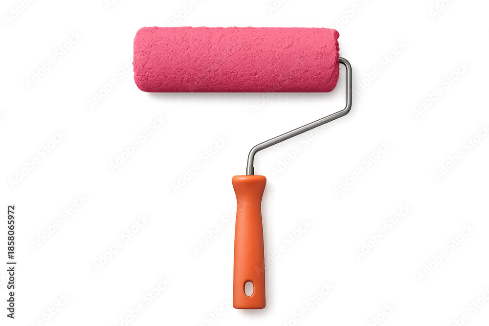 Obraz premium Pink paint roller with orange handle on transparent background