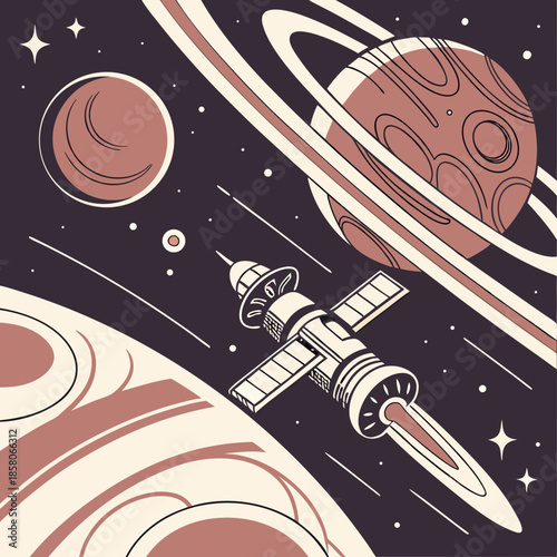 Satellite Orbiting Planets in Space