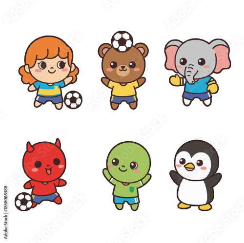 Cute Animal and Fantasy Soccer Players Cartoon Character Set