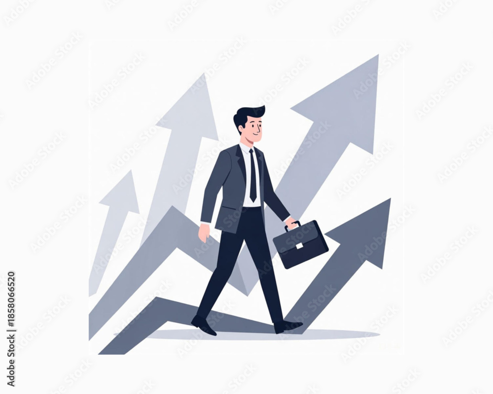 Fototapeta premium Business Man Walking Upward Trend Arrows