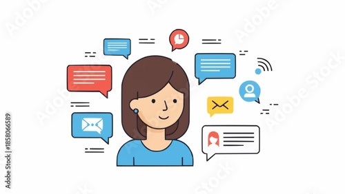 Young woman communicating through social media and messaging apps.