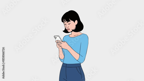 Young woman looking at her smartphone screen with focus.