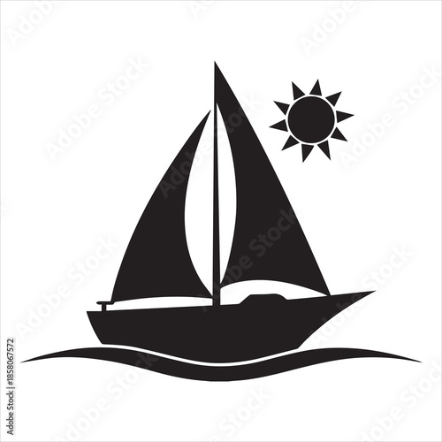 Sailboat With Sun Silhouette Vector Illustration