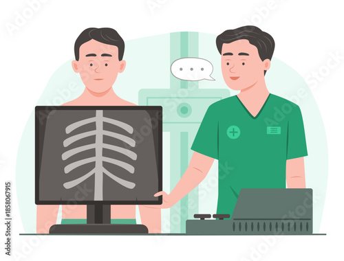 Doctor Examined the Patient Using an X-ray Following Medical Procedure for Healthcare and Health Check-Up Concept Illustration