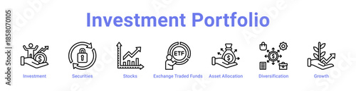Investment Portfolio Icon Banner and Collection