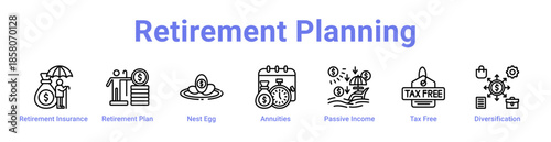 Retirement Planning Icon Banner and Collection