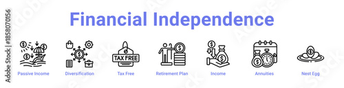 Financial Independence Icon Banner and Collection