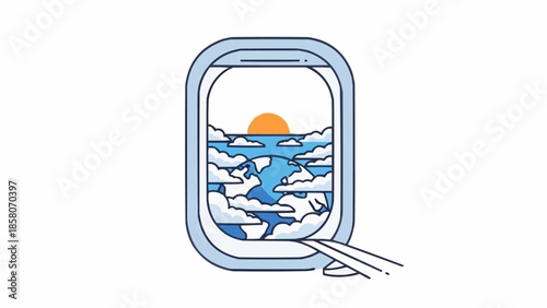 View from airplane window of the earth and ocean at sunrise.