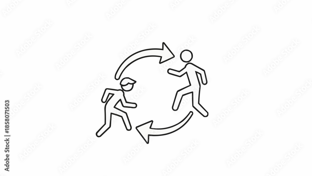 Fototapeta premium Two people in a circular flow with arrows representing connection.