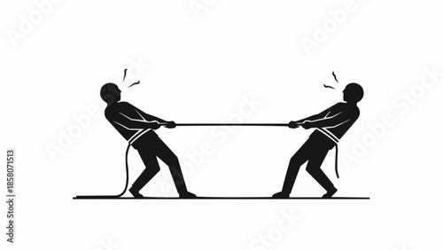 Two Silhouettes Competing in a Tug of War Game.