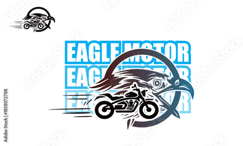 great eagle head and motorcycle logo, silhouette of best poster for garage or repair machine vector illustrations