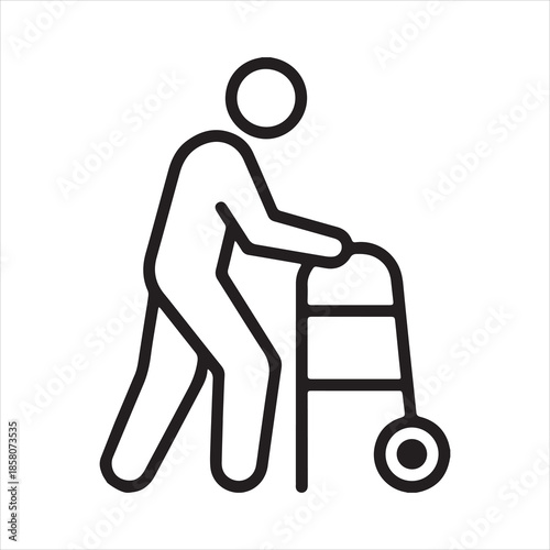 Elderly person walking with a walker icon