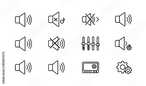 Modern speaker and audio control icon set for UI and app design vector