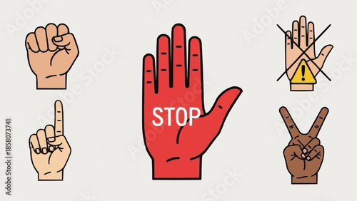 Various Human Hand Gestures Displaying Different Meanings and Signals.