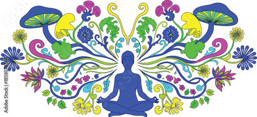 Meditating figure with flora