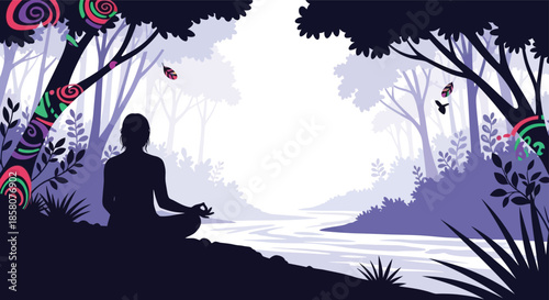 Person meditating in nature