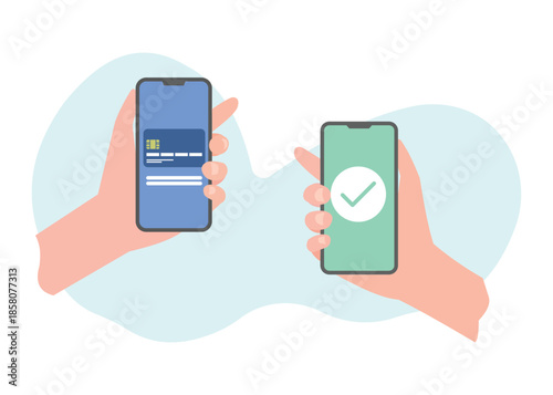 Secure Mobile Payment Transfer Between Smartphones with Instant Digital Confirmation. Stock Illustration