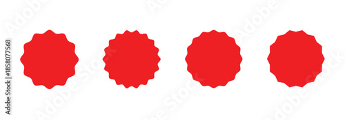 Set of four red starbursts on a transparent background. Starburst for discount tags, posters, banners, and graphic design.
