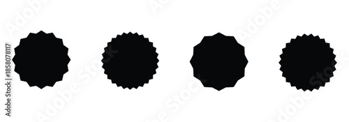 Set of black starburst, badges for Sale sticker, price tag, starburst icon set . Circle sticker set with curvy edges. Starburst set isolated on white background.