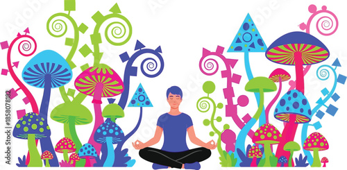 Man meditating in forest