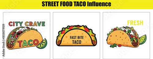 Tacos with City Crave and Fast Bite Text and Fresh Keywords: taco, food, mexican, cuisine, street