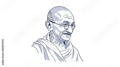 Portrait illustration of Mahatma Gandhi peace leader figure in traditional clothing with glasses representing freedom history culture inspiration for independence day republic day remembrance design