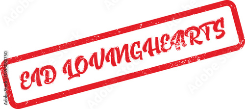 Distressed Red Rectangular Frame Stamp with Eid Loving Hearts Typography for Joyful Celebrations