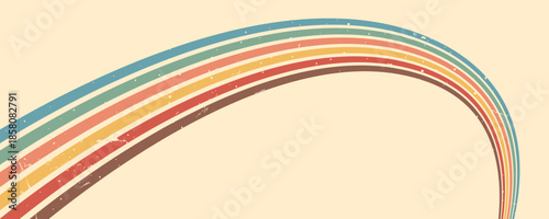 Stripe rainbow groovy. Vintage inspired background with grunge texture, flowing lines, and colorful waves for graphic design. Retro vector illustration.