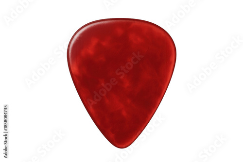 Red marbled guitar pick accessory for music on transparent background