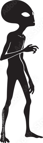 Black Silhouette of Grey Alien on White Background - Extraterrestrial Being