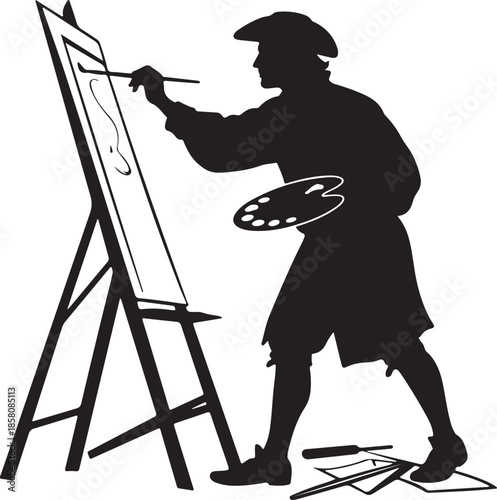 Classic Style Painter Silhouette Working at Easel