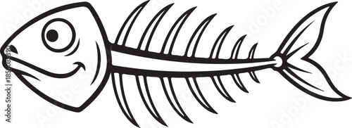 Smiling Fish Skeleton Icon Carcass Comic Style Outline Vector