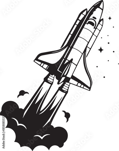 Rocket Launching Icon Outline Isolated Illustration Space Shuttle Takeoff